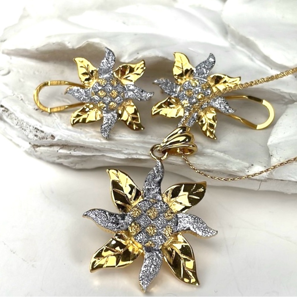 Sunflower Gold Plated Necklace and Earring Set